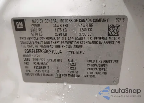 2016 Chevrolet Equinox Ls из США, поврежденный, VIN 2GNFLEEK9G6279904